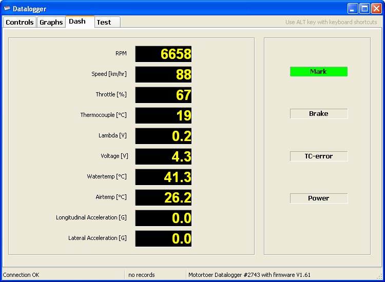 Computer software program showing live sensor measurement data