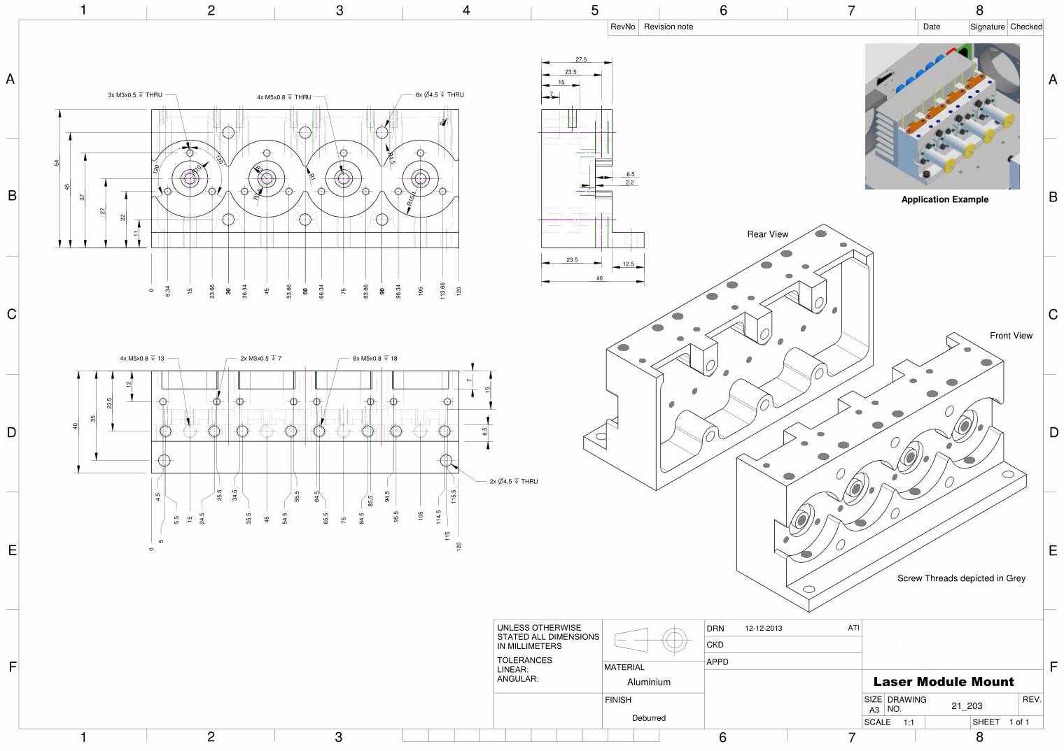 Mechanical drawing of laser mount assembly