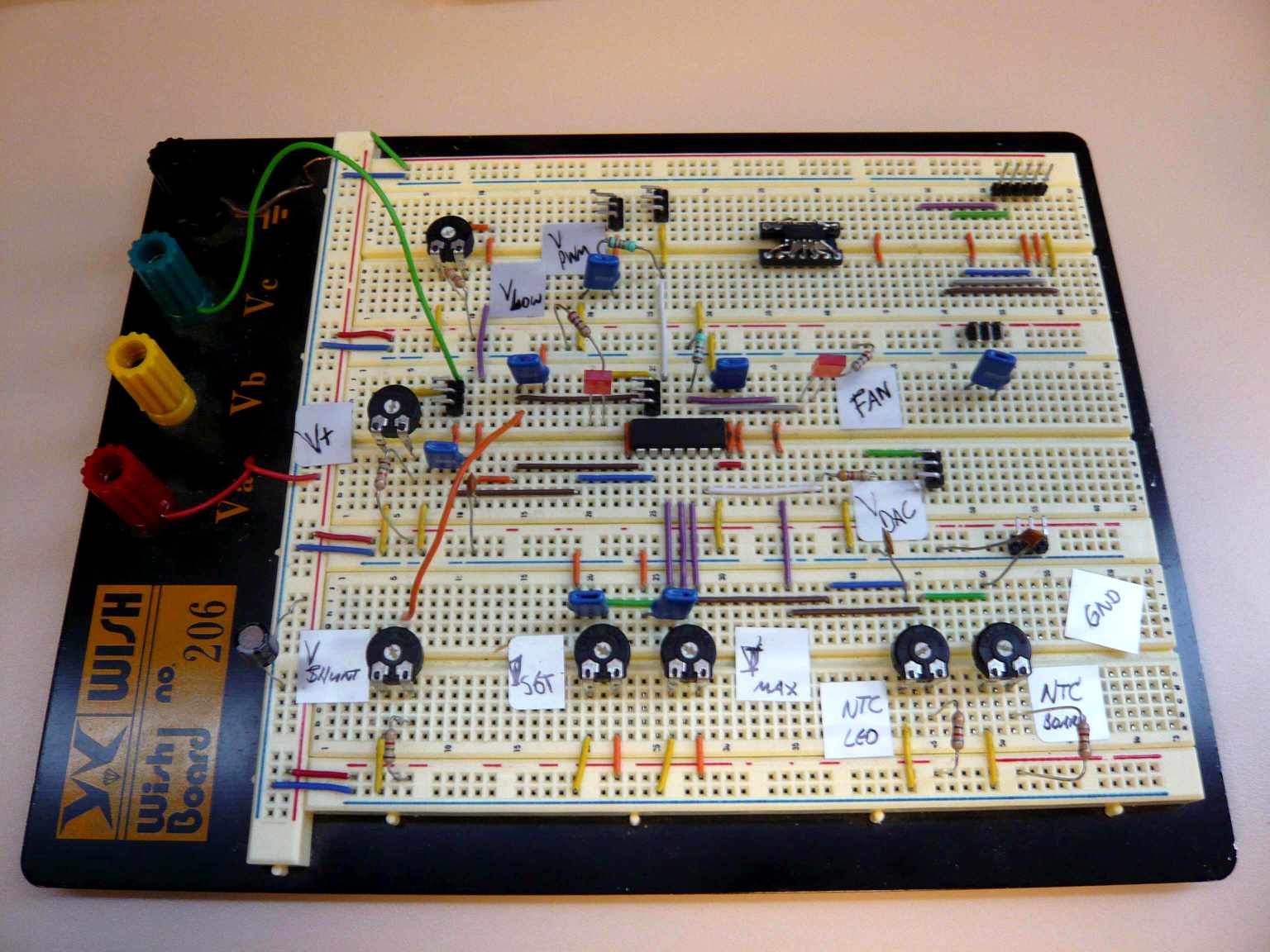 Breadboard with electronics for testing