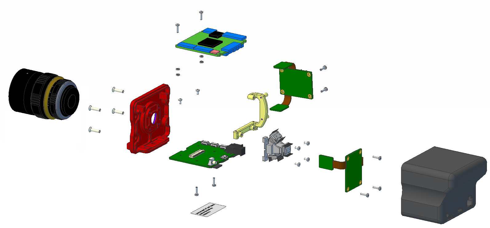 Exploded view of small multispectral UAV camera