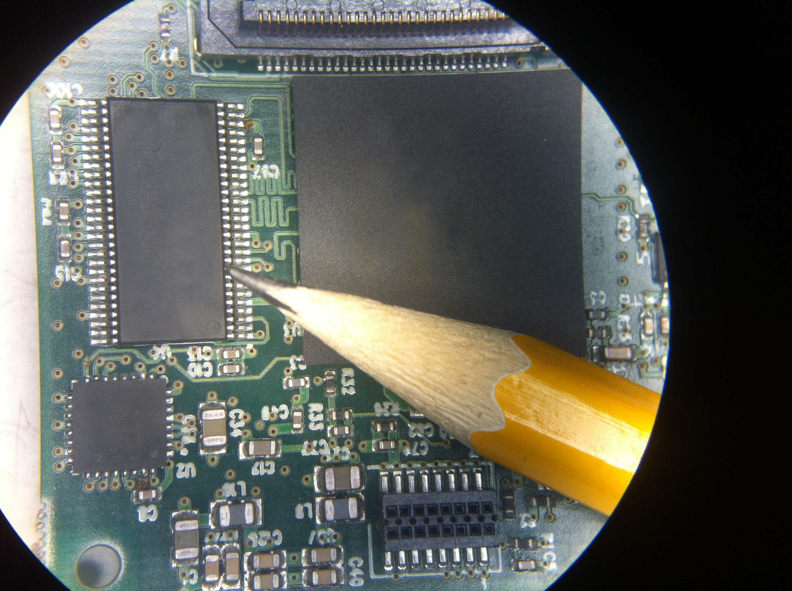 Close-up view of a PCB