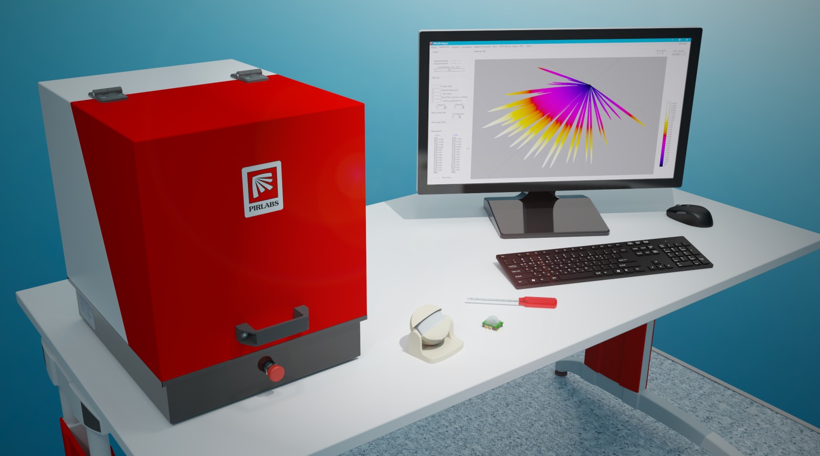 Opto-electronic lens measurement equipment for passive infrared motion detectors