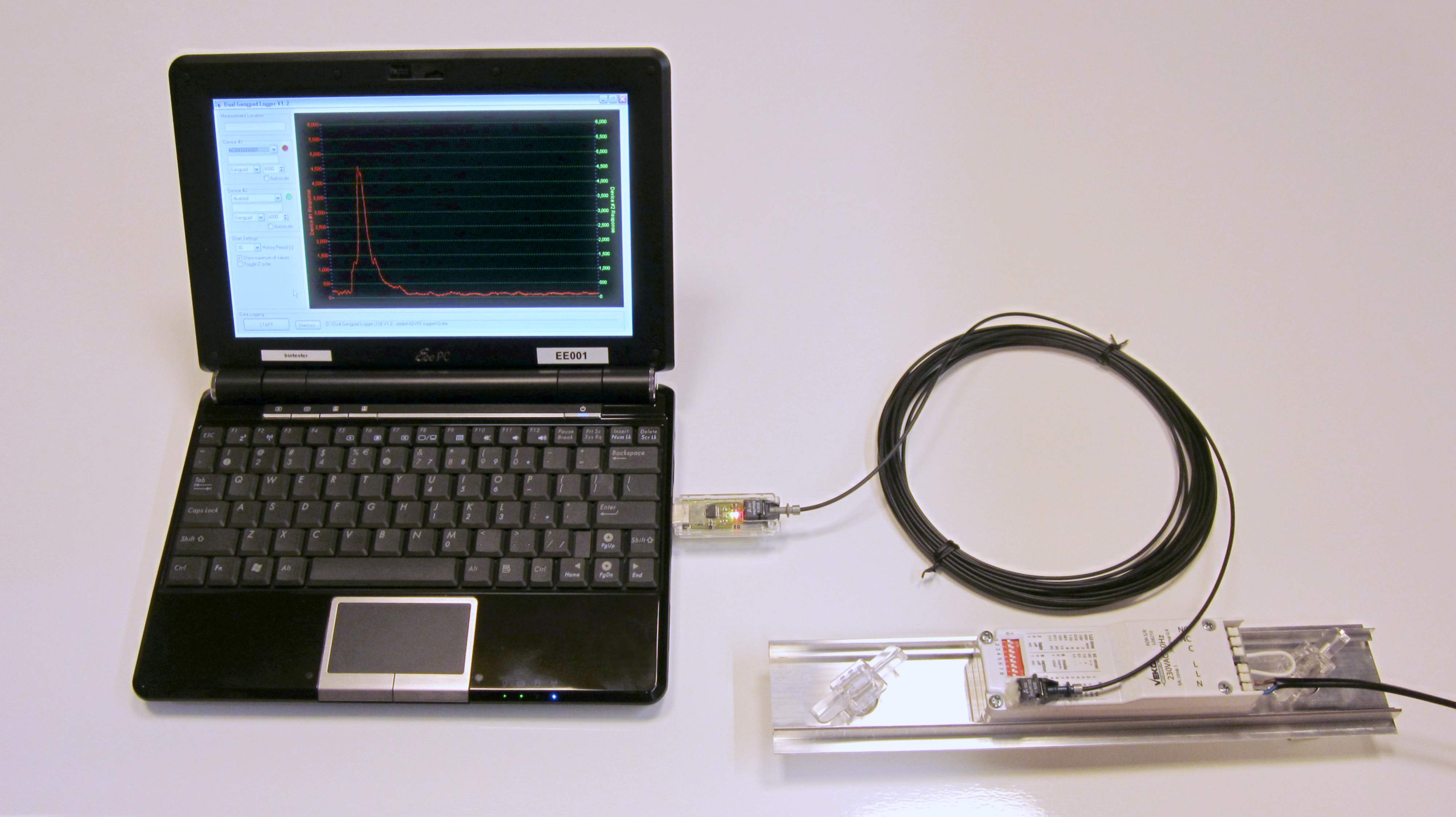 Product test using USB fiber-optic data transmission