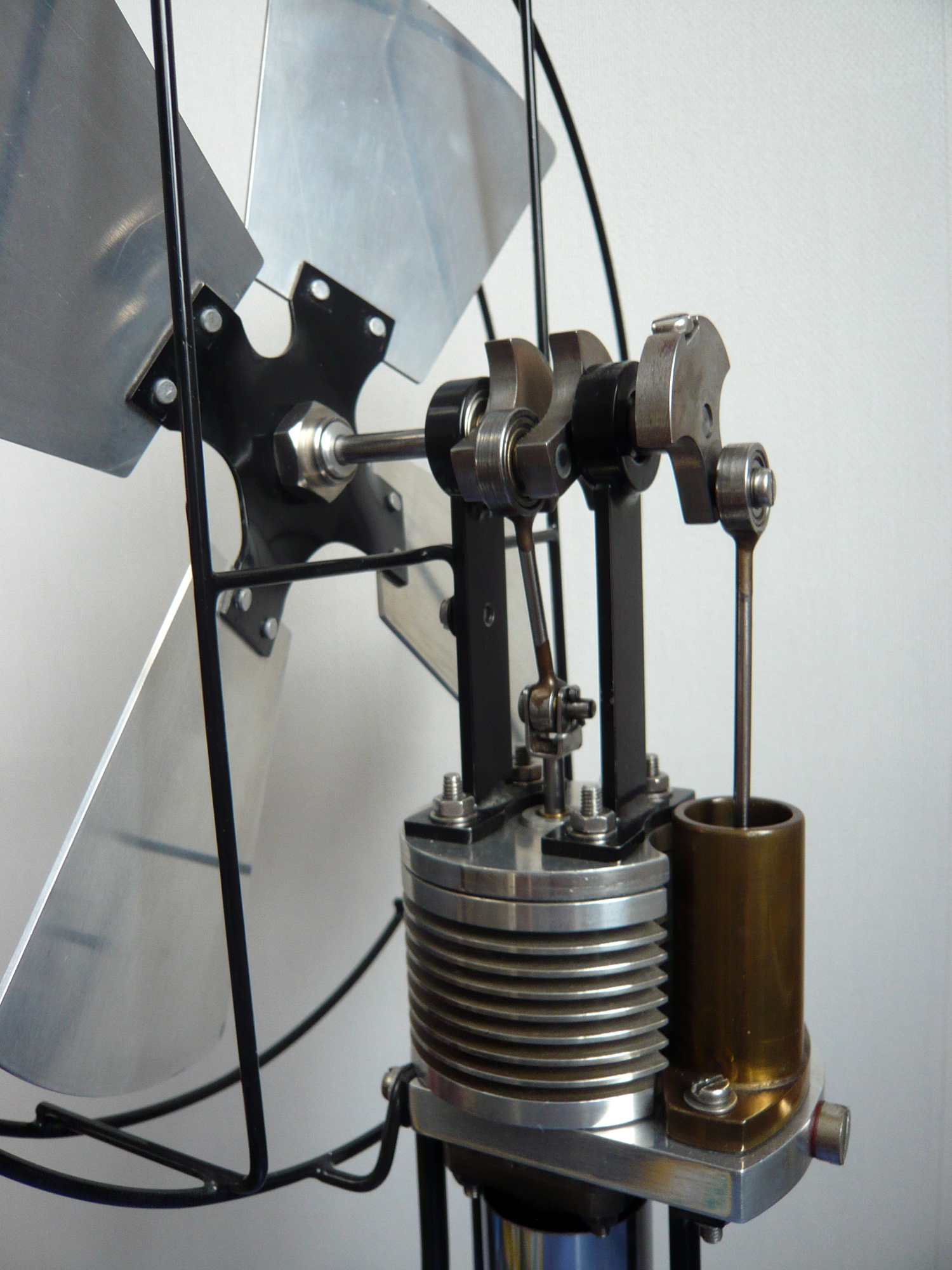 Detailed view of a Stirling engine powered fan