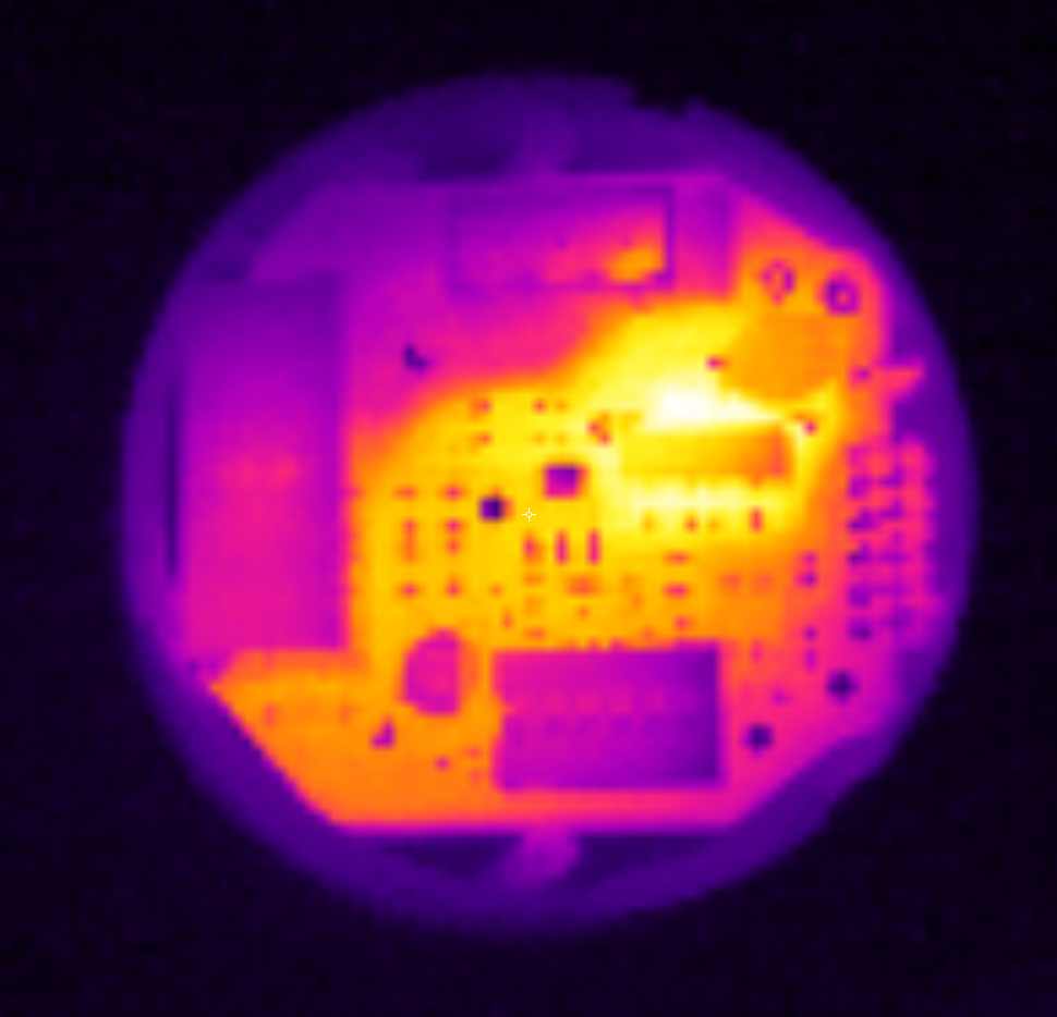 Thermal image of electronics PCB of a passive infrared motion detector